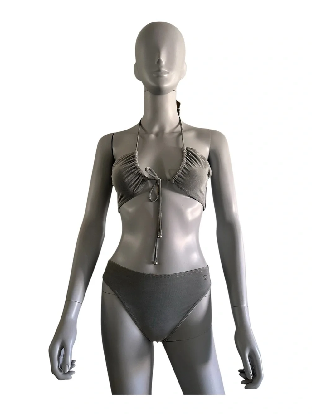 AUTHENTIC CHANEL Silver/Gray Tie-Front Halter Bikini